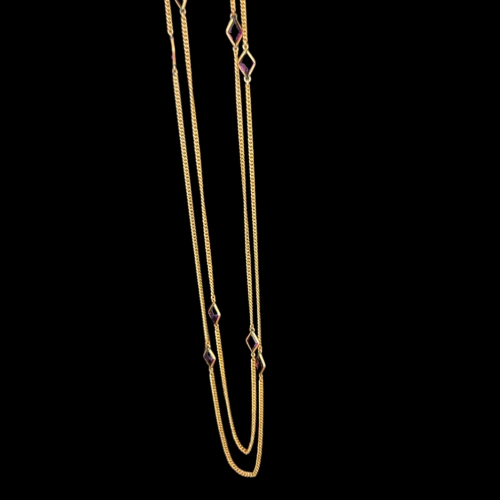 Long necklace chain with amethyst colored stones